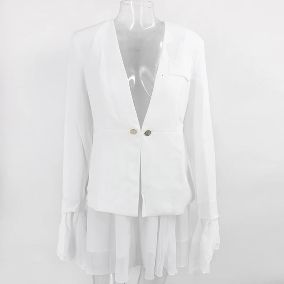 Chiffon ruffle blazer skirt suit White - Picture 5 of 10